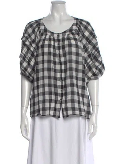 Pre-owned The Great Linen Plaid Print Blouse In Black