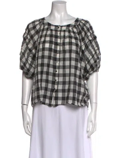 Pre-owned The Great Linen Plaid Print Blouse In Black