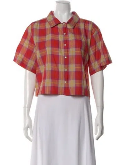 Pre-owned The Great Linen Plaid Print Button-up Top In Multi