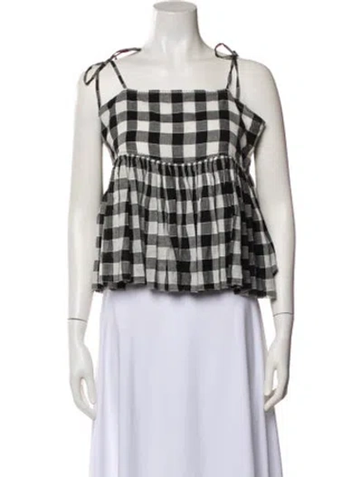 Pre-owned The Great Linen Plaid Print Crop Top In Black
