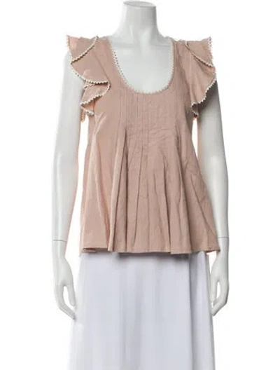 Pre-owned The Great Linen Scoop Neck Blouse In Neutrals/pink
