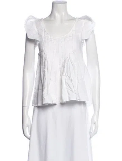 Pre-owned The Great Linen Scoop Neck Blouse In White