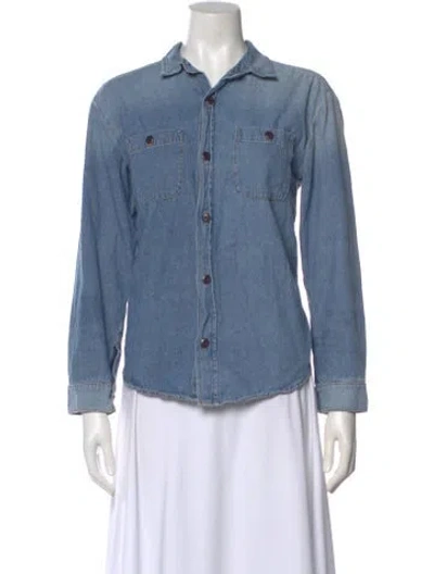 Pre-owned The Great Long Sleeve Button-up Top In Blue