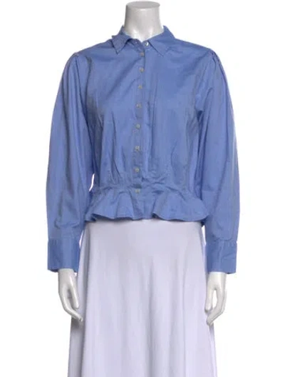 Pre-owned The Great Long Sleeve Button-up Top In Blue