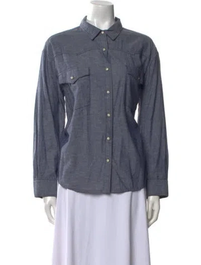 Pre-owned The Great Long Sleeve Button-up Top In Blue