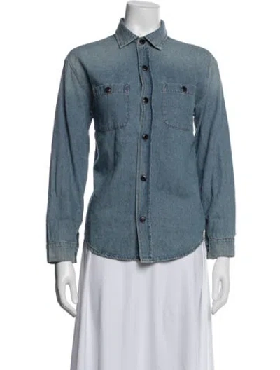 Pre-owned The Great Long Sleeve Button-up Top In Blue