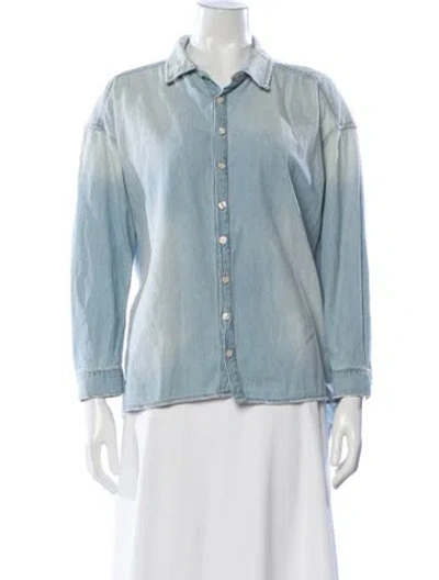 Pre-owned The Great Long Sleeve Button-up Top In Blue