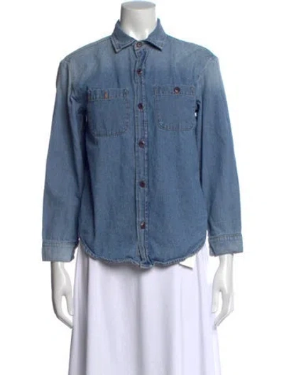 Pre-owned The Great Long Sleeve Button-up Top In Blue
