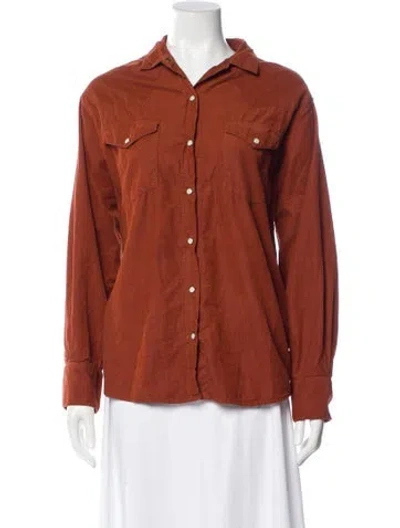 Pre-owned The Great Long Sleeve Button-up Top In Brown
