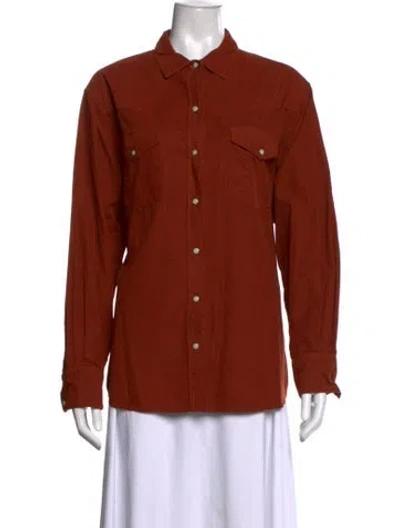 Pre-owned The Great Long Sleeve Button-up Top In Brown