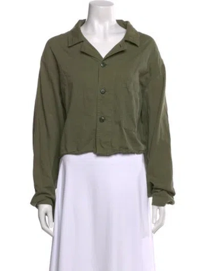Pre-owned The Great Long Sleeve Button-up Top In Green