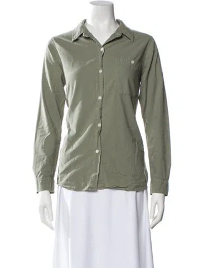 Pre-owned The Great Long Sleeve Button-up Top In Green
