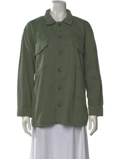 Pre-owned The Great Long Sleeve Button-up Top In Green