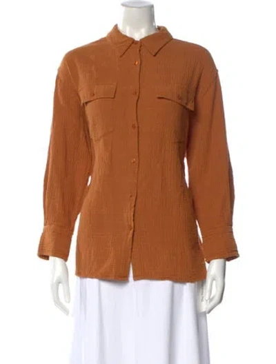Pre-owned The Great Long Sleeve Button-up Top In Orange