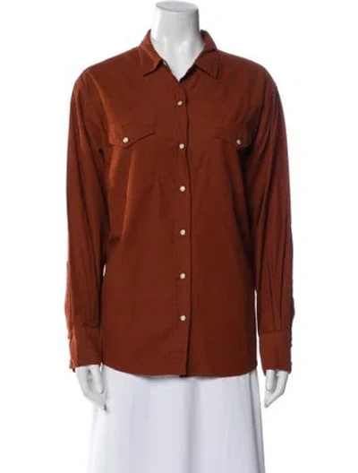 Pre-owned The Great Long Sleeve Button-up Top W/ Tags In Brown