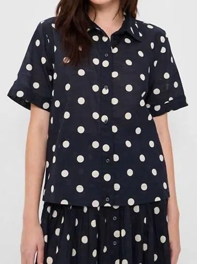 The Great Messenger Button Down Top In Navy With Cream Polka Dots In Blue