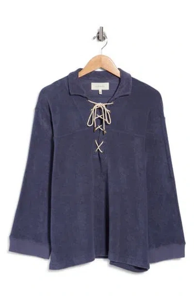 The Great . Micro Terry Lace-up Tunic In Blue
