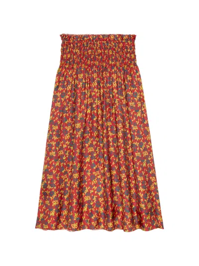 The Great Midi The Canary Floral-print Silk Skirt In Brown