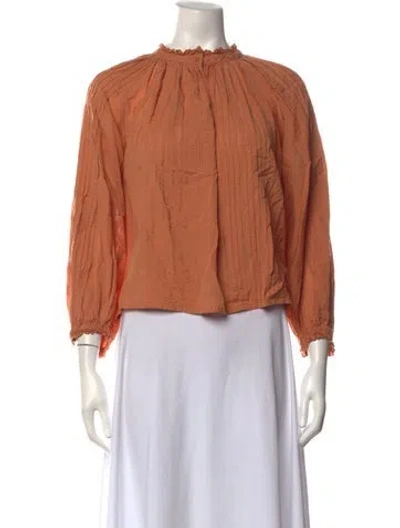 Pre-owned The Great Mock Neck Long Sleeve Blouse In Orange