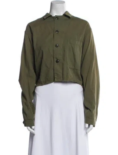 Pre-owned The Great Mock Neck Long Sleeve Crop Top In Green