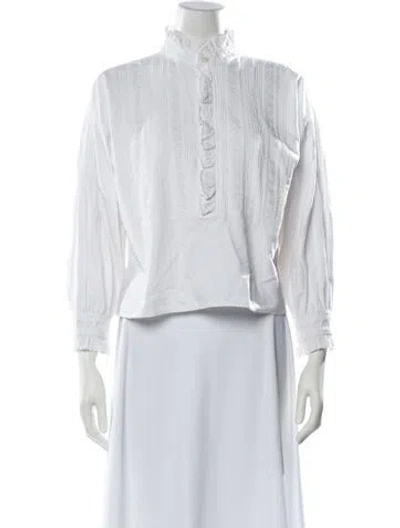 Pre-owned The Great Mock Neck Three-quarter Sleeve Crop Top In White