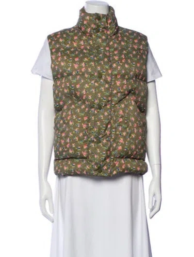 Pre-owned The Great Nylon Floral Print Down Jacket In Green