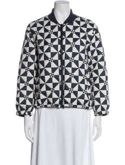 Pre-owned The Great Nylon Patterned Bomber Jacket In Blue