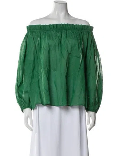 Pre-owned The Great Off-the-shoulder Long Sleeve Blouse In Green