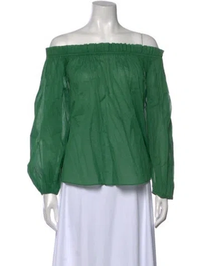Pre-owned The Great Off-the-shoulder Long Sleeve Top In Green