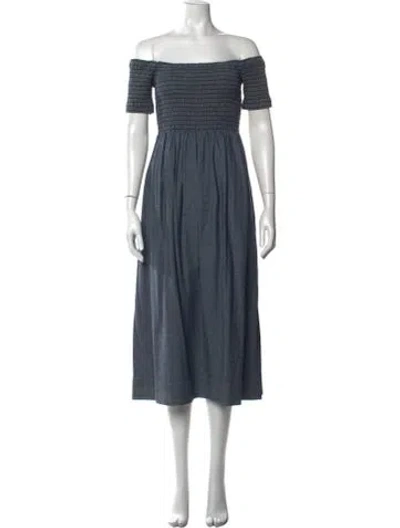 Pre-owned The Great Off-the-shoulder Midi Length Dress In Blue