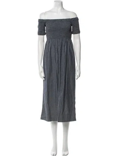 Pre-owned The Great Off-the-shoulder Midi Length Dress In Gray