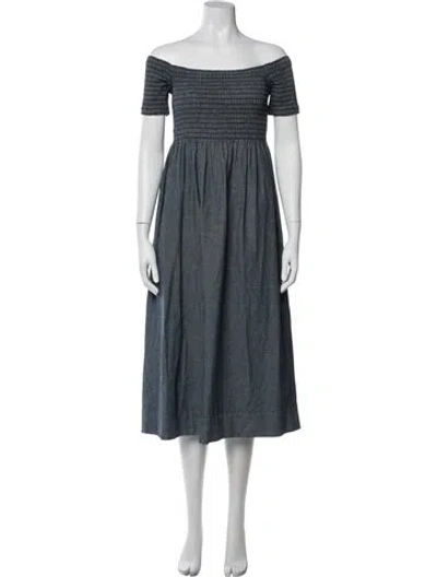 Pre-owned The Great Off-the-shoulder Midi Length Dress In Gray