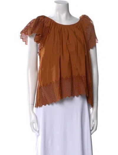 Pre-owned The Great Off-the-shoulder Short Sleeve Blouse In Brown