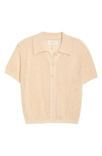 The Great . Open Stitch Short Sleeve Cotton Sweater In Neutral