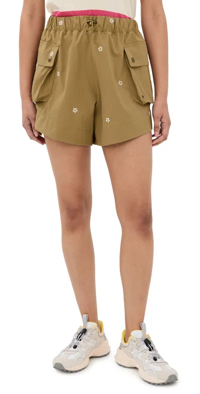 The Great Outdoors The Embroidered Cargo Shorts Khaki With Daisy Embroidery In Brown