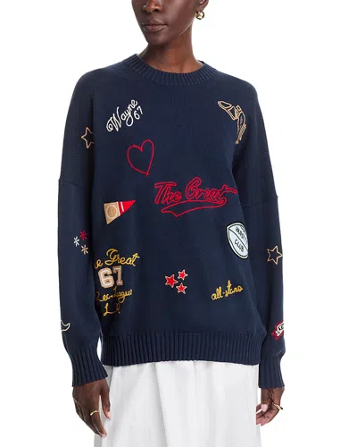 The Great Overs Crew Pullover Sweater In Blue