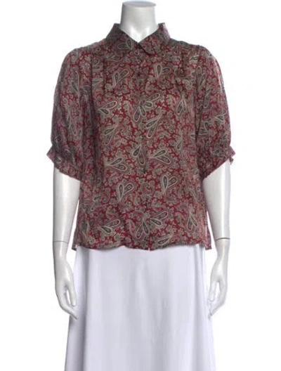 Pre-owned The Great Paisley Print Short Sleeve Blouse In Red