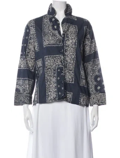 Pre-owned The Great Paisley Print Three-quarter Sleeve Button-up Top In Blue/white