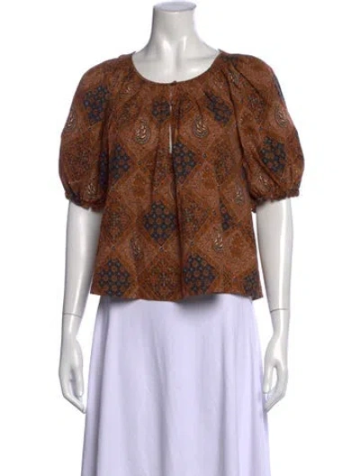 Pre-owned The Great Patterned Crew Neck Top W/ Tags In Brown
