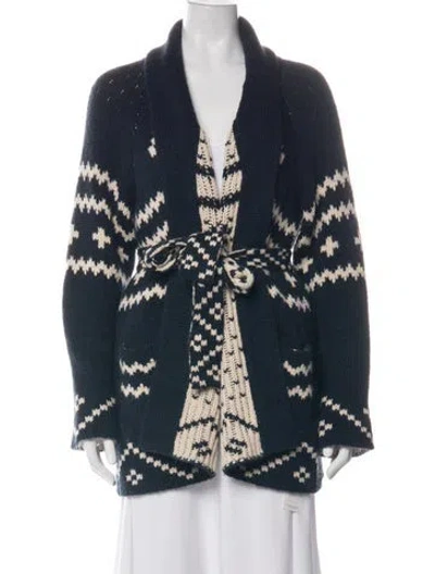 Pre-owned The Great Patterned Open Front Sweater In Blue