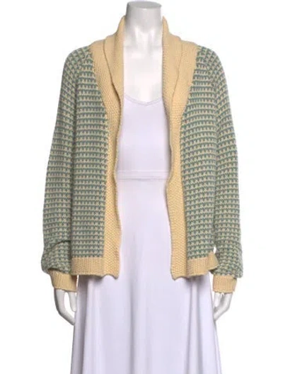 Pre-owned The Great Patterned Open Front Sweater In Green/neutrals