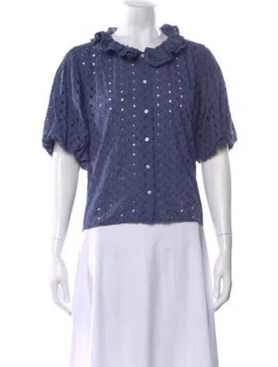 Pre-owned The Great Patterned Short Sleeve Blouse In Blue