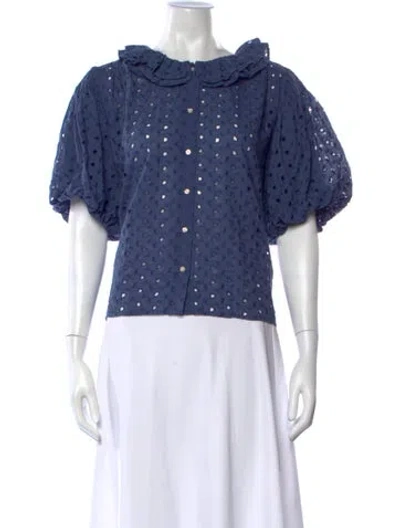 Pre-owned The Great Patterned Short Sleeve Blouse In Blue