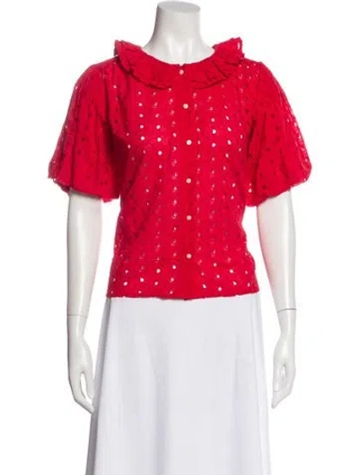 Pre-owned The Great Patterned Short Sleeve Blouse In Pink