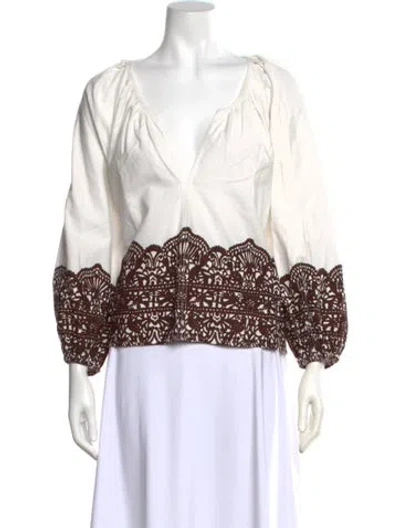 Pre-owned The Great Patterned V-neck Blouse W/ Tags In Brown