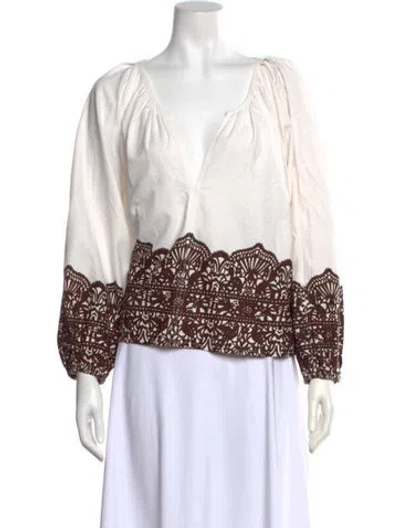 Pre-owned The Great Patterned V-neck Blouse W/ Tags In White