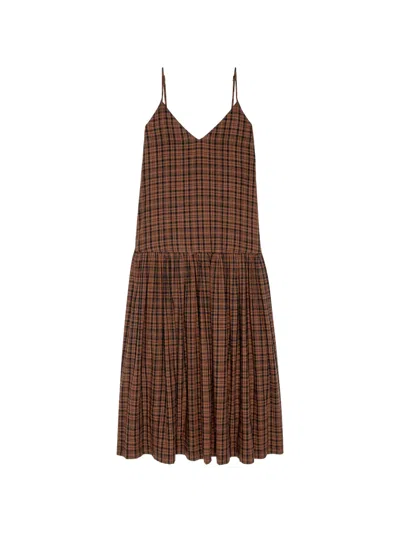 The Great The Drop Waist Dress Woodcrest Plaid In Brown