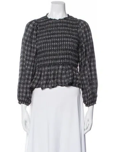 Pre-owned The Great Plaid Print Crew Neck Blouse In Blue