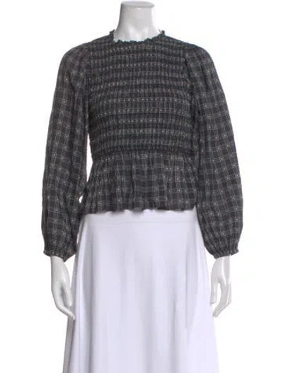Pre-owned The Great Plaid Print Crew Neck Blouse In Blue