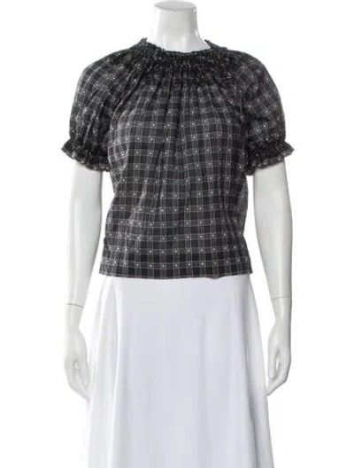 Pre-owned The Great Plaid Print Crew Neck Blouse In Blue